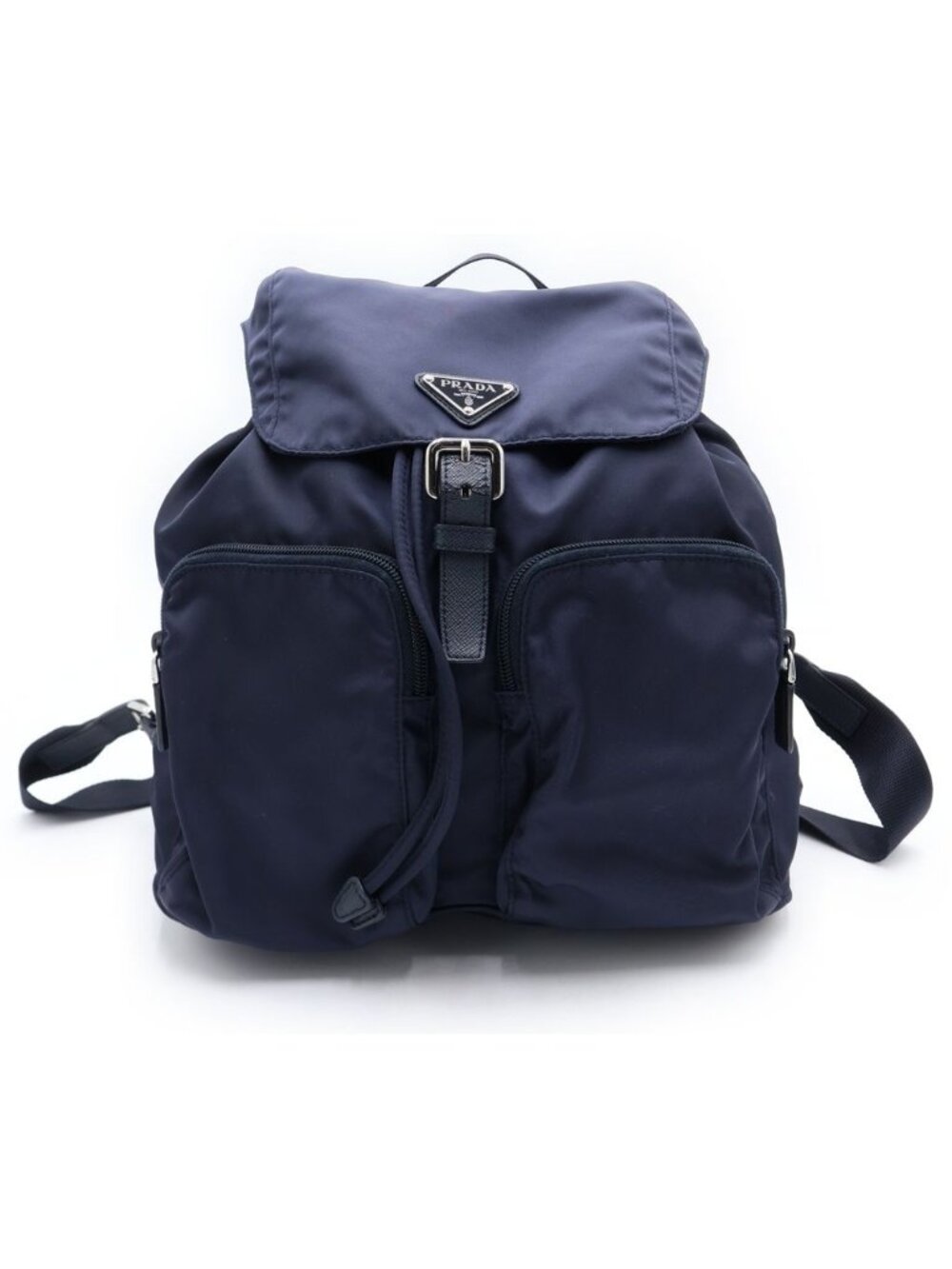 Prada Tessuto Nylon Logo Triangle Plate Backpack Navy Silver